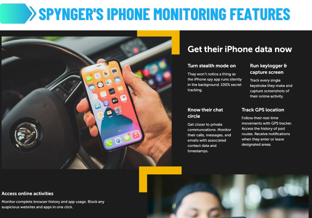 Recursos de monitoramento do iPhone do Spynger