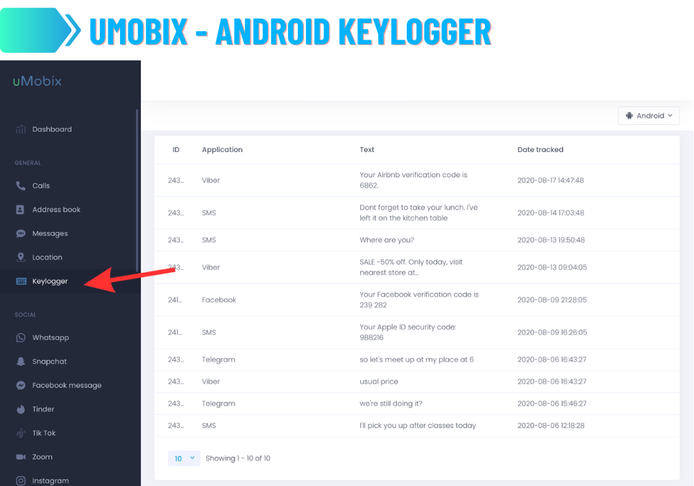 Keylogger uMobix - Android