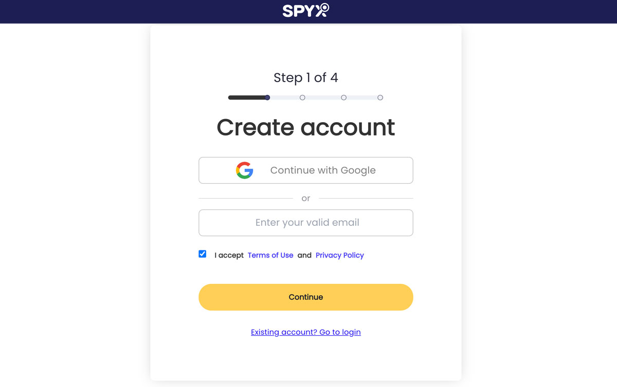 Erstellen Sie Ihr SpyX-Konto